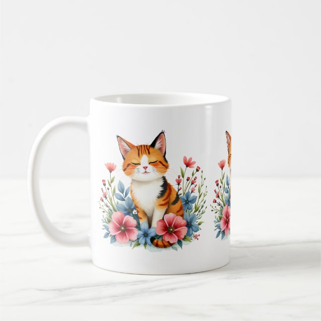 Mug Cottagecore Floral Chat Serene Feline Botanique (Gauche)