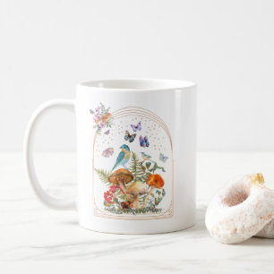 Mug Cottagecore Oiseaux, champignons et papillons