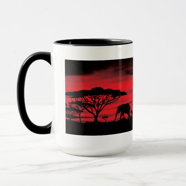 Mug Coucher de soleil africain éléphant (Gauche)