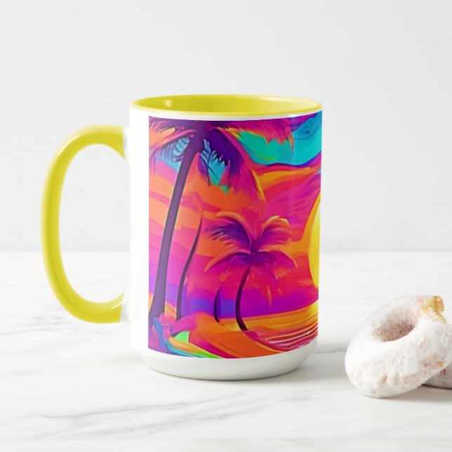 Mug Coucher de soleil bleu et orange (Avec donut)