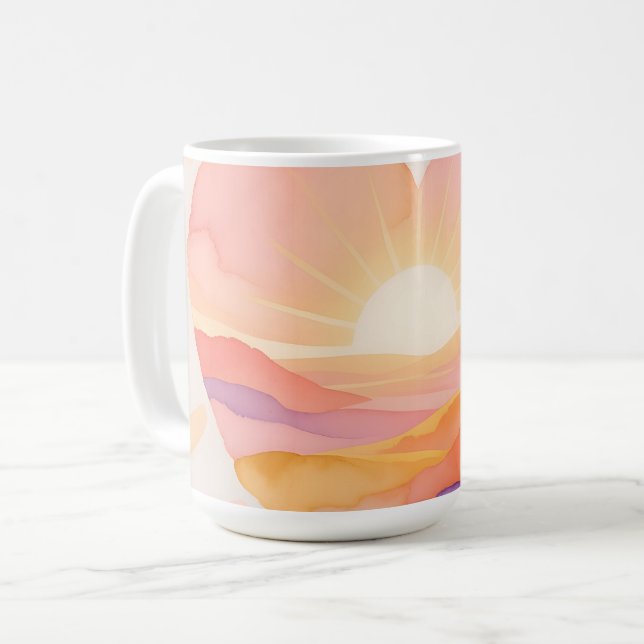 Mug Coucher de soleil cœur aquarelle sérénité (Devant gauche)