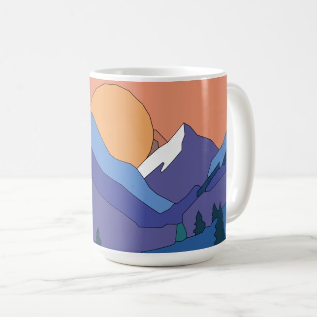 Mug Coucher de soleil de montagne géométrique (Devant droit)