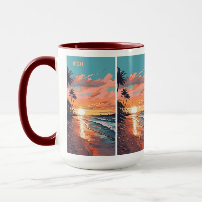 Mug Coucher de soleil de plage tropicale sur mesure (Gauche)