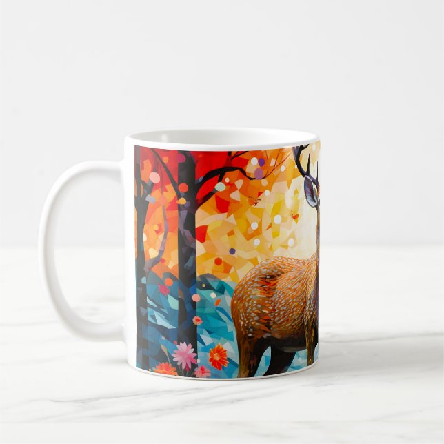 Mug Coucher de soleil doré Floral Forêt d'automne Cerf (Gauche)