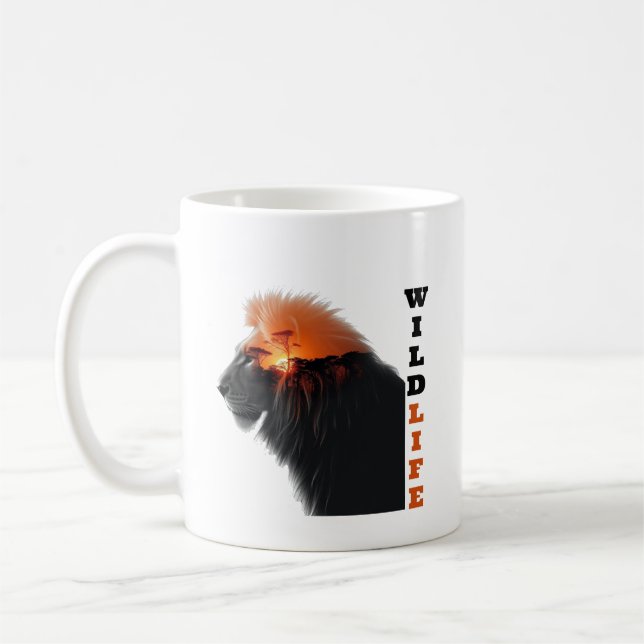 Mug Coucher de soleil du lion : Majesté de la faune (Gauche)