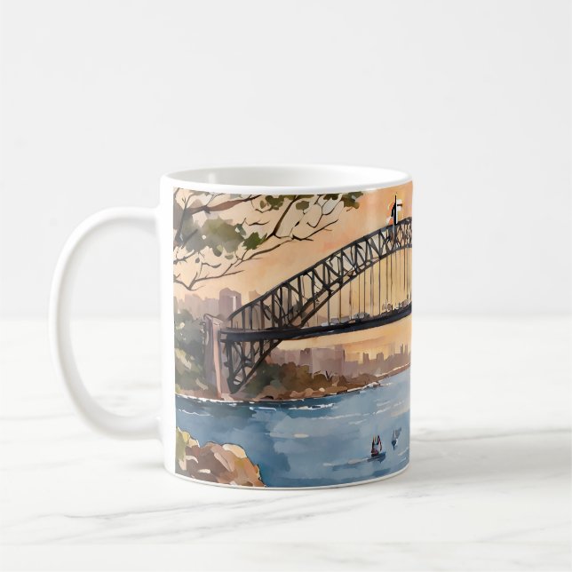 Mug Coucher de soleil en aquarelle : Sydney Harbour Br (Gauche)