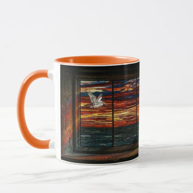 Mug Coucher de soleil en vitrail avec Pélican et voili (Gauche)
