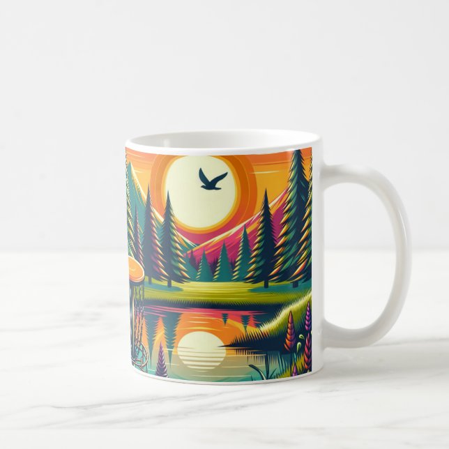 Mug Coucher de soleil et arbres de golf de Disc Rétro (Droite)