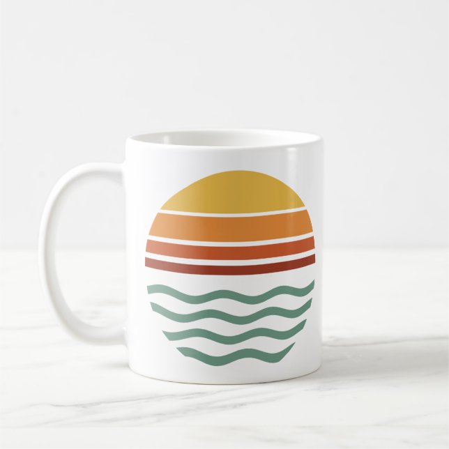 Mug Coucher de soleil rayé rétro sur les vagues (Gauche)