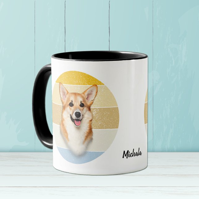 Mug Coucher de soleil rétro du chien de Corgi mignon (Créateur téléchargé)