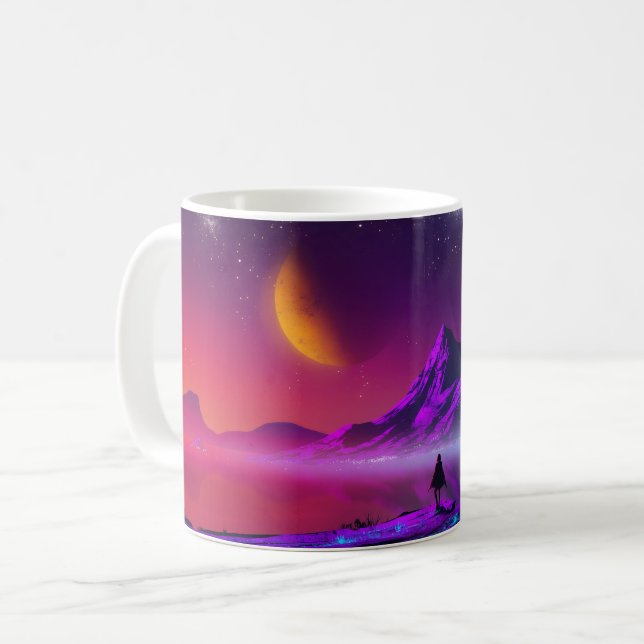 Mug coucher de soleil rétro scifi neon couleurs synthw (Devant gauche)
