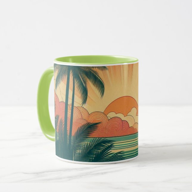 Mug Coucher de soleil rétro/tropical vintage/hawaïen (Devant gauche)
