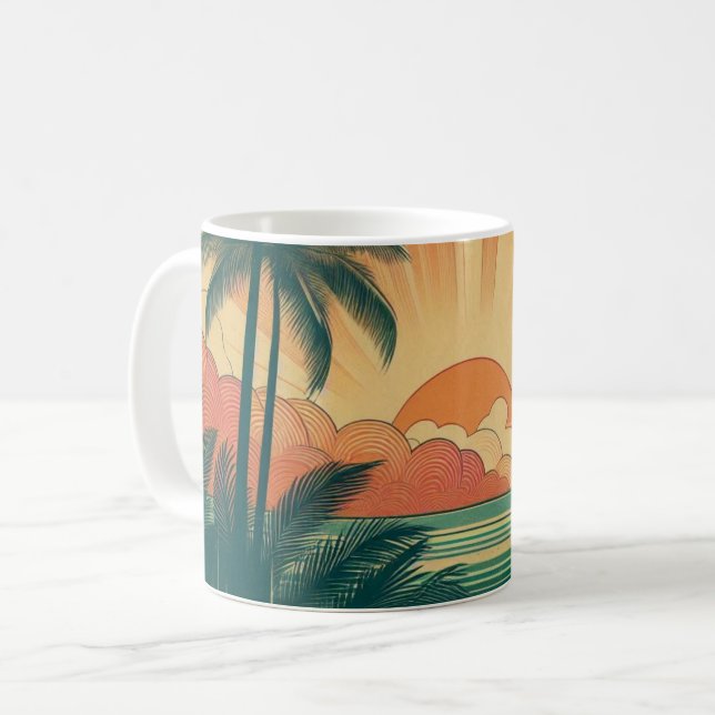 Mug Coucher de soleil rétro/tropical vintage/hawaïen (Devant gauche)