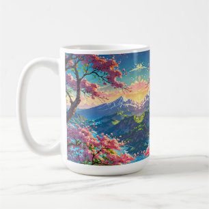 Mug Coucher de soleil sur la montagne enneigée et flor