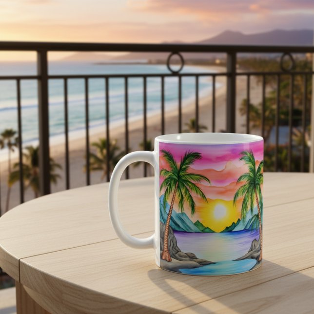Mug Coucher de soleil sur la plage tropicale de l'île (Créateur téléchargé)