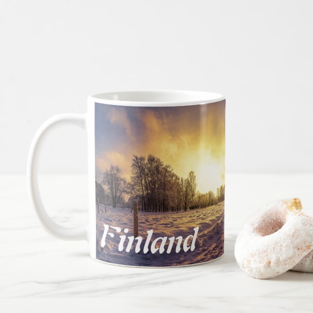 Mug Coucher de soleil sur le parc d'hiver enneigé (Avec donut)