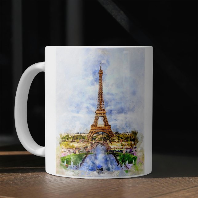 Mug Coucher de soleil Tour Eiffel Paris Aquarelle fran (Sunset Eiffel Tower Paris French Watercolor. Coffee Mug)