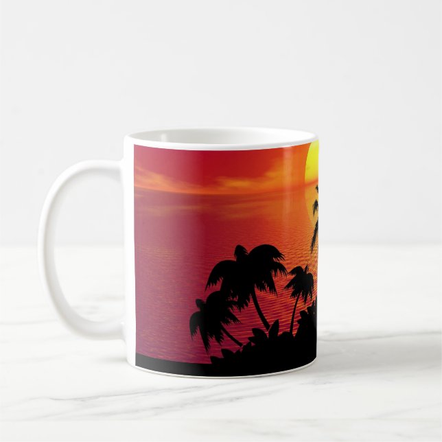 Mug Coucher de soleil tropical Palmiers Silhouette Pla (Gauche)