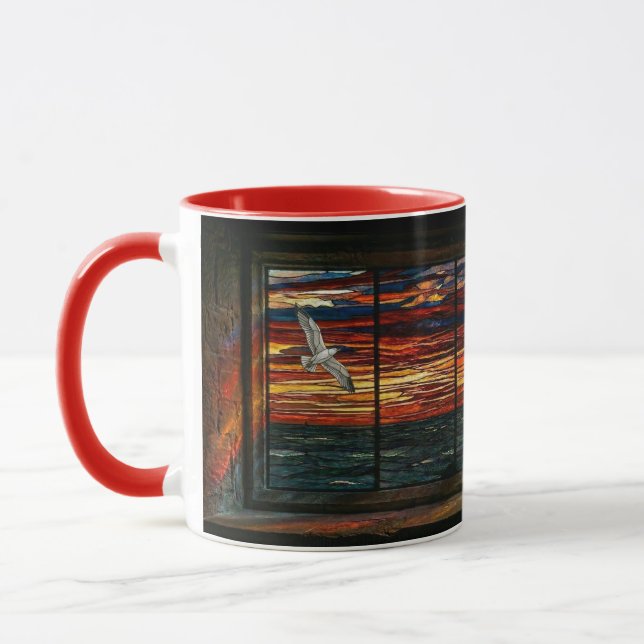 Mug Coucher de soleil vitrail avec mouette et voilier (Gauche)