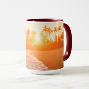 Mug Coucher du soleil sur la plage avec des cocotiers
