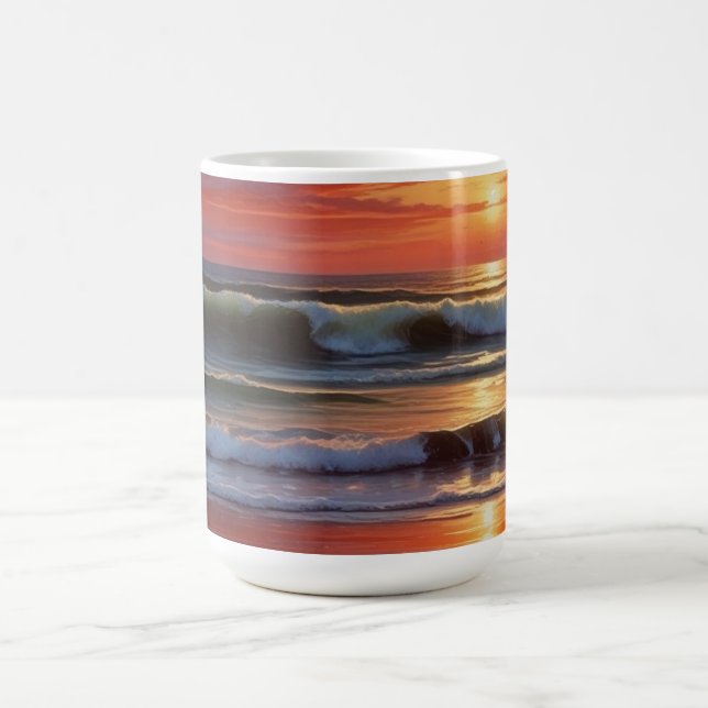 Mug Coucher Rouge Océan Peinture de paysage marin (Centre)