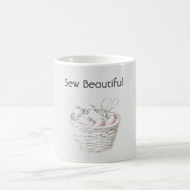 Mug Coudre Beau Panier de Fil Rose Blanc Blush (Centre)
