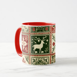 Mug Couette rouge vintage et verte Carrés Noël