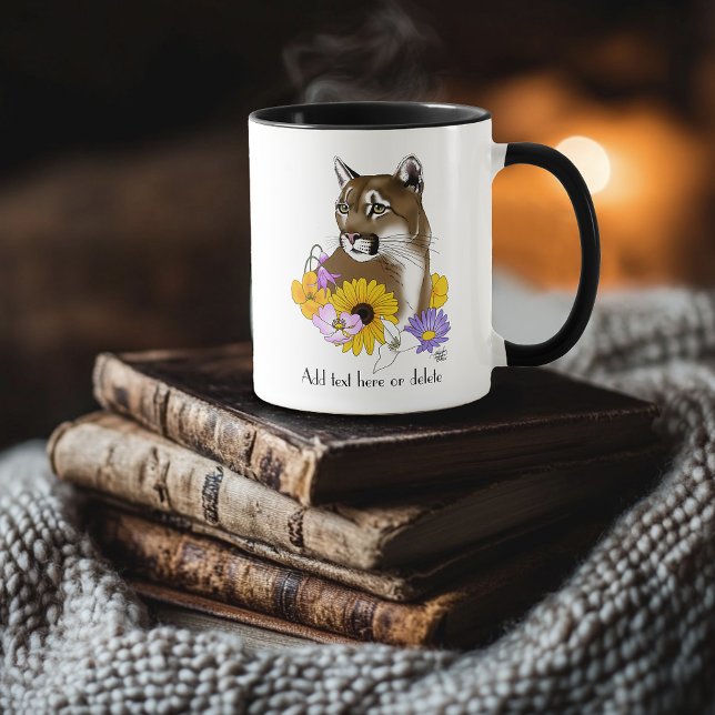 Mug Cougar Mountain Lion Puma Fleurs (Créateur téléchargé)