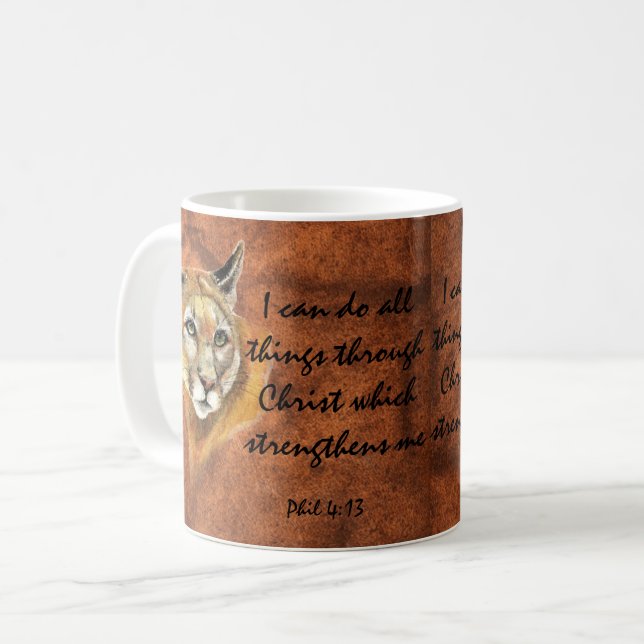 Mug Cougar Puma Mountain Lion Joshua 1:9 Citation (Devant gauche)