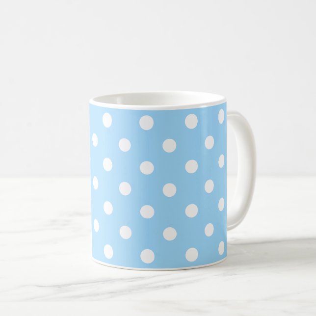 Mug Couleur Bleu Clair Enchantant Avec Pois Blancs (Devant droit)