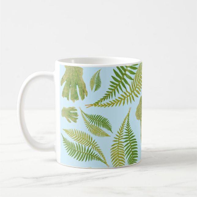 Mug Couleur Bleue Feuille Verte. Motif feuille (Gauche)