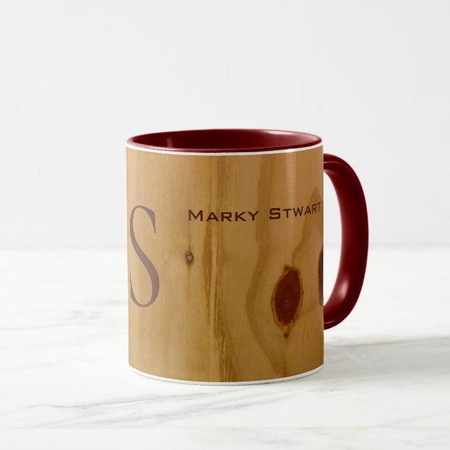 Mug couleur bois rustique combo_mug avec nom (Devant droit)