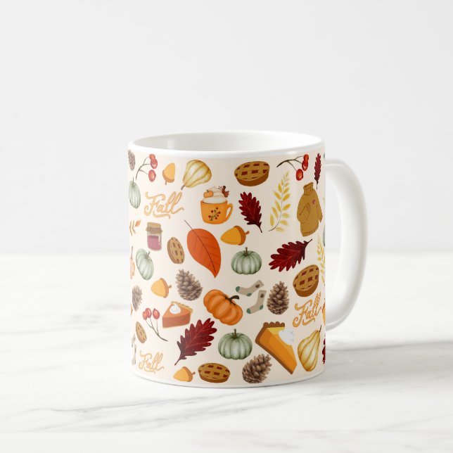 Mug Couleur Citrouille Rouge Orange Jaune Feuilles qui (Devant droit)