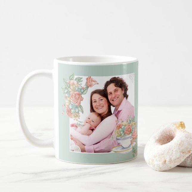 Mug Couleur d'aquarelle personnalisée 2 photo Floral e (Avec donut)