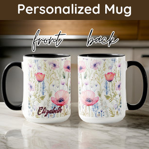 Mug Couleur d'aquarelle personnalisée fleur sauvage mu