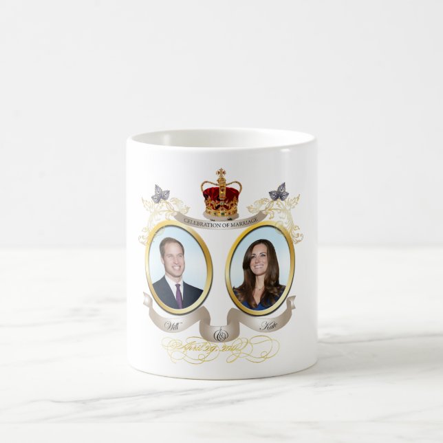 Mug couleur de fond personnalisable de Will et Kate/DI (Centre)