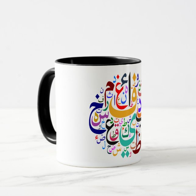 Mug Couleur de shumffage alphabétique arabe (Devant gauche)