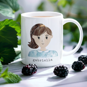 Mug Couleur d'eau mignonne Cartoon Femme Portrait pers