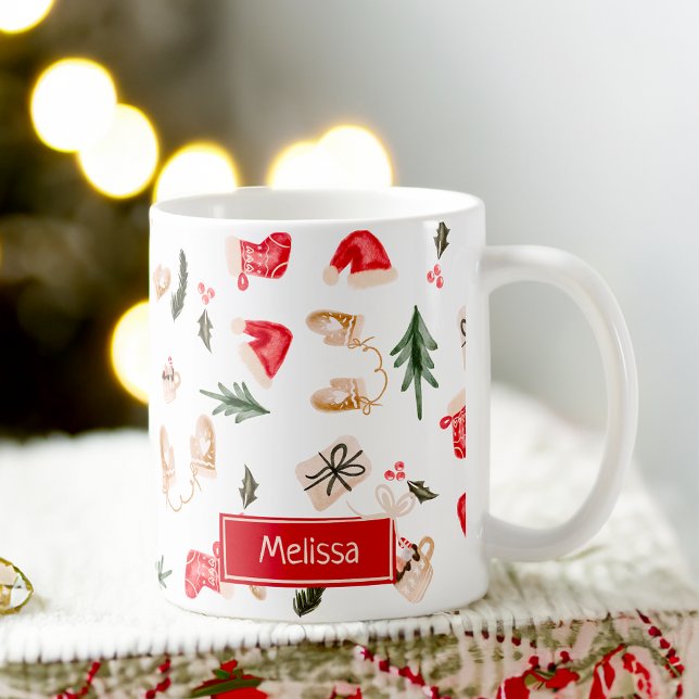 Mug Couleur d'eau mignonne motif (Cute watercolor Christmas illustration pattern Coffee Mug)