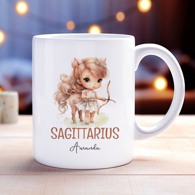 Mug Couleur d'eau mignonne Peinture Sagittarius Nom du (Cute Watercolor Painting Sagittarius Zodiac Name Coffee Mug)