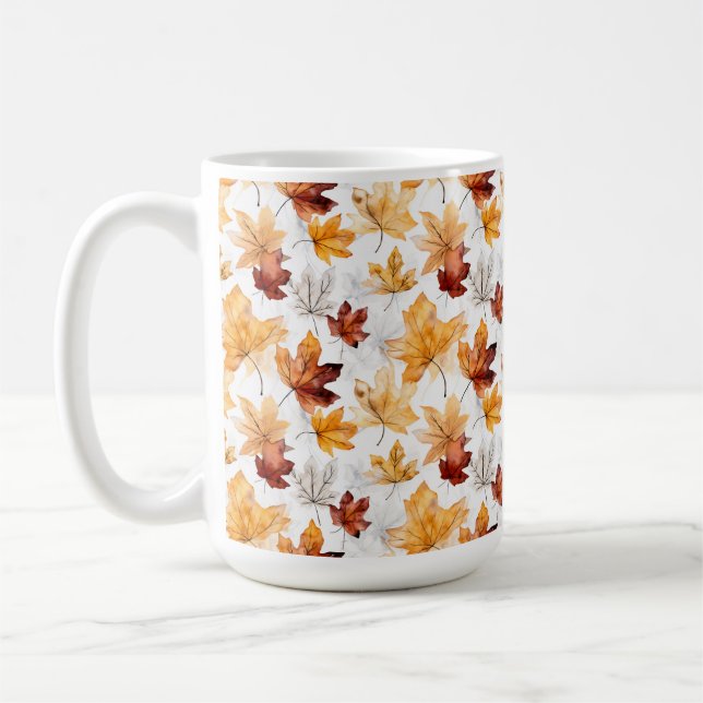 MUG COULEUR D'EAU ORANGE ROUGE BLANC AUTOMNE FEUILLES (Gauche)