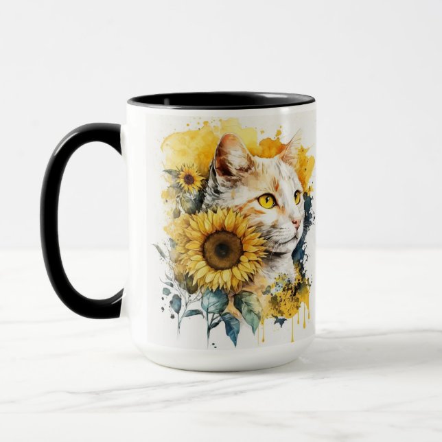MUG COULEUR D'EAU ORANGE TABBY CAT AVEC SOUFFLEURS (Gauche)