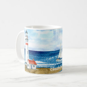Mug Couleur d'eau personnalisée Phare Plage de voilier