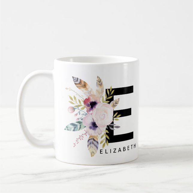 Mug Couleur pour aquarelle de Boho de monogramme de (Gauche)
