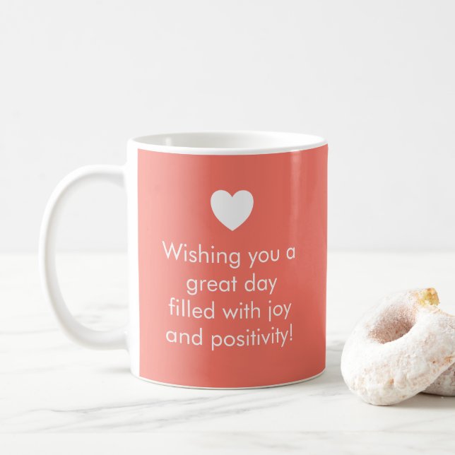 Mug Couleur Tendance Coucher de soleil de corail - Nom (Avec donut)