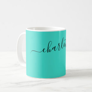 Mug Couleur Turquoise Élégante Moderne Nom Personnalis