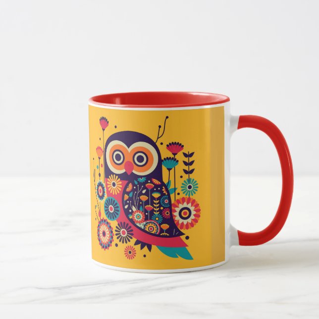 Mug Couleur vive conception abstraite de chouette (Droite)