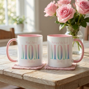 Mug Couleurs arc-en-ciel MAMAN, nom personnalisé, text