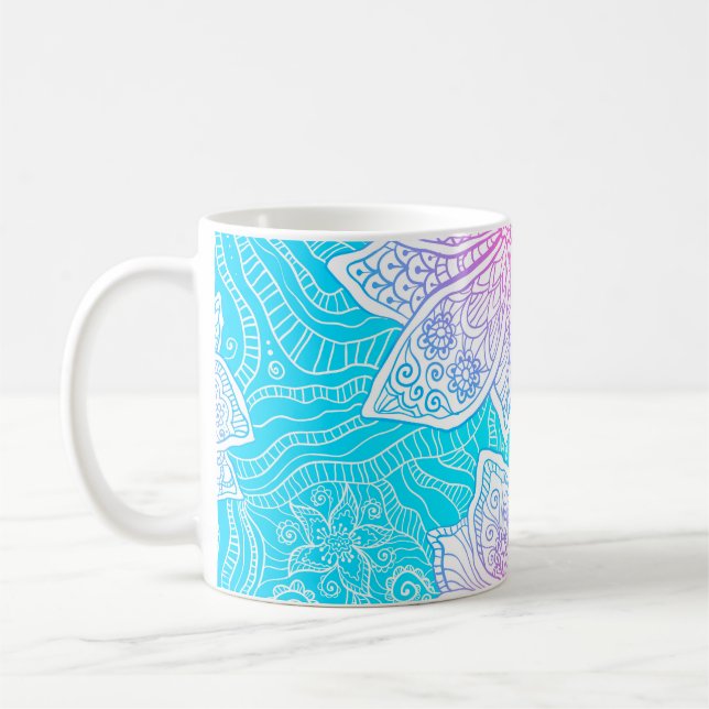 Mug Couleurs bleues et roses ornementent fleurs transp (Gauche)