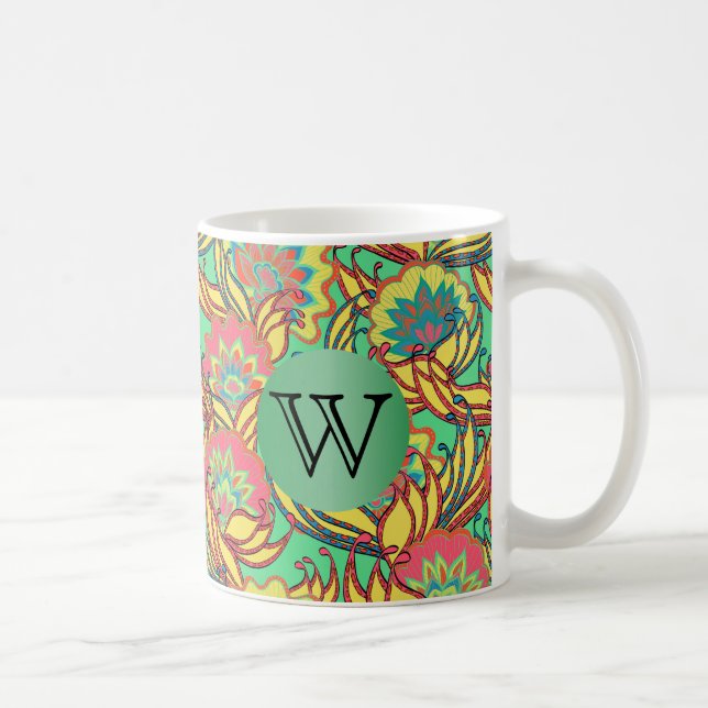 Mug Couleurs caribéennes Boho Floral Avec Monogramme (Droite)